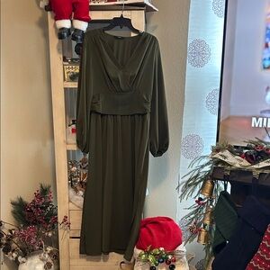 Chic Long Sleeve Olive Dress